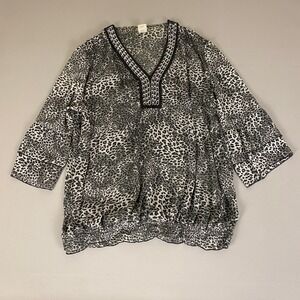 Revolution by JMS Blouse Top Women's‎ 3X Leopard Print Black Trim *Flaw
